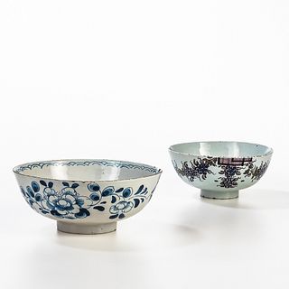 Two Tin Glazed Earthenware Punch Bowl