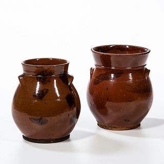 Two Manganese Decorated Redware Jars