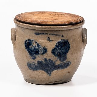 Two-gallon Stoneware Jar with Turned Wood Lid