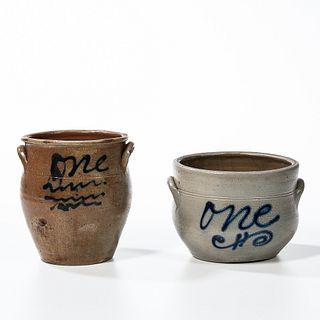 Two Cobalt Decorated Stoneware Crocks/Jars