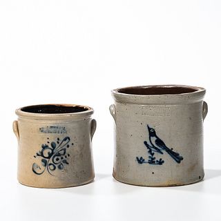 Two Cobalt Decorated Stoneware Crocks