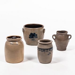 Four Small Stoneware Crocks/Jars