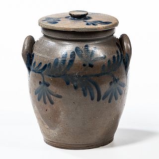 Pennsylvania Cobalt Decorated Covered Jar