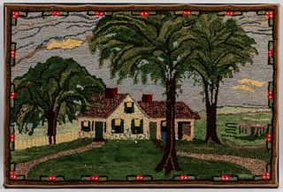 Hooked Rug with Portrait of a House