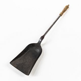 Large Polished Steel Fireplace Shovel with Brass Handle