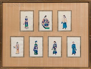 Seven Framed Chinese Portraits on Rice Paper