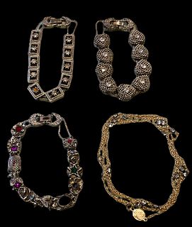 Three Victorian Style Slide Chain Bracelets and Sterling Necklace