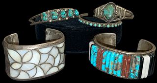 Collection Southwestern Sterling Silver Turquoise and Abalone Cuff Bracelets