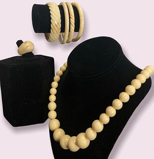 Collection Vintage Carved Bone Jewelry 