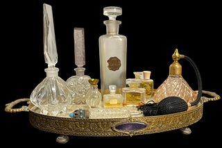 Collection 10 Vintage Perfume Bottles With Tray