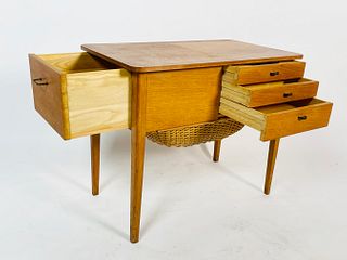 Danish Modern Sewing Cabinet and Table with Basket