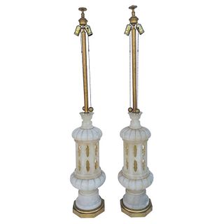 Monumental pair of Marble Lamps made in Italy