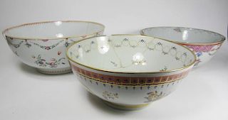 THREE CHINESE EXPORT PORCELAIN PUNCH BOWL, 18TH CENTURY.
