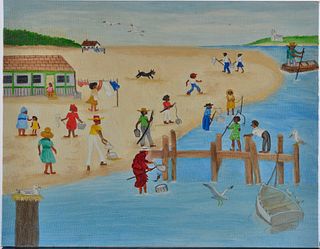 G Casey African American Folk Art Painting of Beach