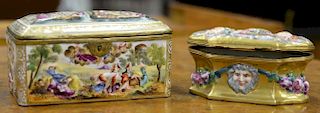 Two antique capodimonte porcelain trinket boxes