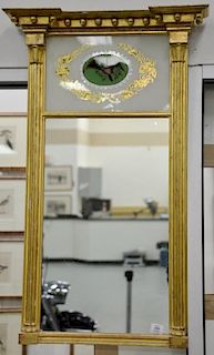 Federal style giltwood two part mirror, mirror with reverse painted upper panel, ht