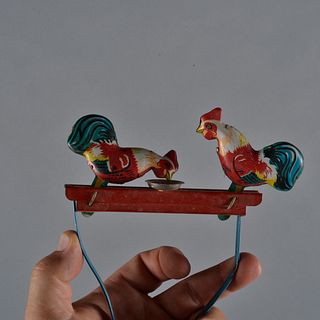 Tin Litho Toy Rooster Pecking