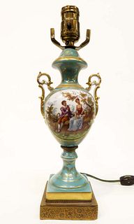 A Continental Hand Painted Porcelain Lamp