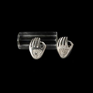 Charles Loloma + Pierre Touraine, Pair of Silver Badger Paws: Silver Badger Paw Pin + Medium Silver Badger Paw Ring
