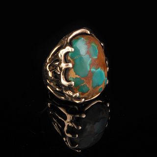 Attrib. Charles Loloma, Lost Wax Cast Gold and Turquoise Ring