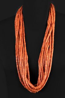Pueblo/Style, Twelve Strand Coral Beaded Necklace