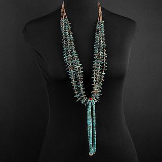Santo Domingo, Five Strand Natural Turquoise Necklace with Jaclas, ca. 1980s