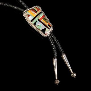 Jimmy Calabaza [Ca'Win], Silver and Stone Inlay Mosaic Bolo Tie
