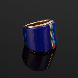 Richard Chavez, Gold, Lapis, Coral and Turquoise Ring