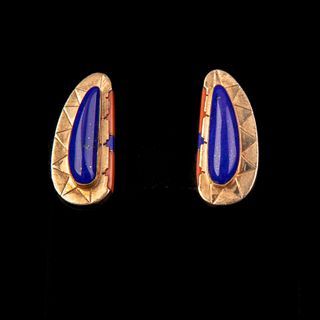 Attributed to Lee Yazzie, Pair of Contemporary Gold and Lapis Earrings