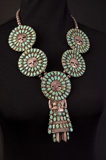 Dine [Navajo], Larry Moses Begay, Silver and Turquoise Kachina Necklace