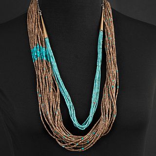 Pair of Pueblo Strand Necklaces: Eight Strand Turquoise Heishi Necklace + Twenty-Five Strand Heishi Necklace