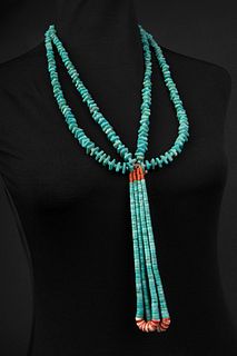 Ray Lovato, Two Strand Turquoise Tab Necklace, 1970s
