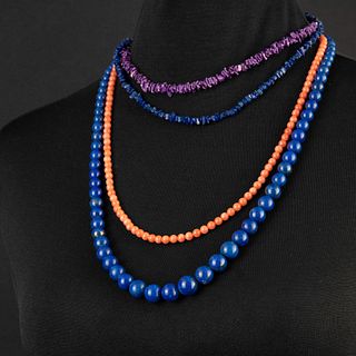 Group of Four Stone Bead Contemporary Necklaces