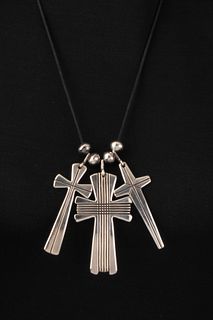 Cippy CrazyHorse, Three Silver Cross Pendant Necklace, ca. 2000