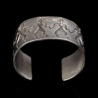 San Ildefonso, Silver Engraved Cuff with Dancers, ca. 1970s