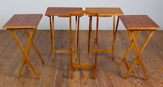 Cherry Finish Folding Tray Tables Set of Four (4)