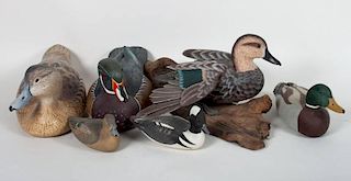 Six carved and painted wood duck figures