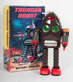 Battery-operated lithographed tin "Thunder Robot"