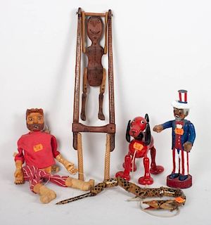 Five assorted wood toys