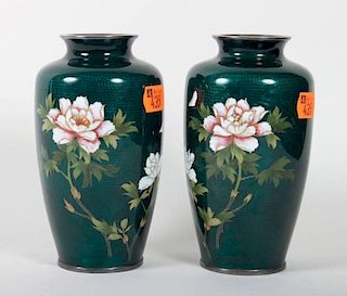 Pair of Japanese ginbari cloisonne enamel vases