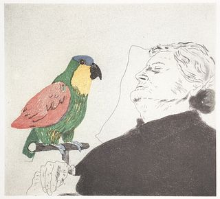 David Hockney - My Mother with a Parrot