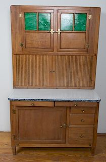 Hoosier Cabinet with Slag Glass Doors