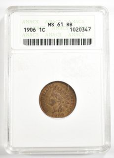 1906 INDIAN HEAD CENT ANACS MS 61 RB