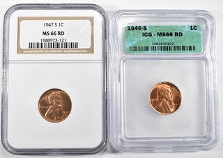 1946 S ICG , 1947 S NGC WHEAT CENTS MS 66 RD