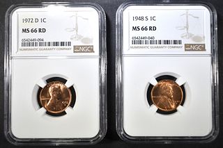 1948-S & 1972-D LINCOLN CENTS NGC MS-66 RD