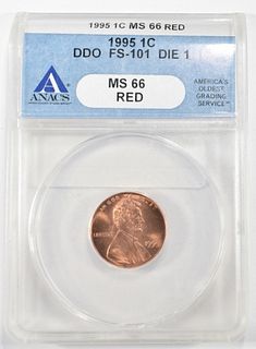 1995 LINCOLN CENT ANACS MS 66 RED DDO FS-101 DIE 1