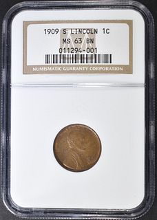 1909-S LINCOLN CENT  NGC MS-63 BN