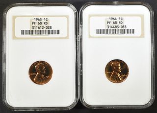 1963 & 64 LINCOLN CENTS  NGC PF-68 RD