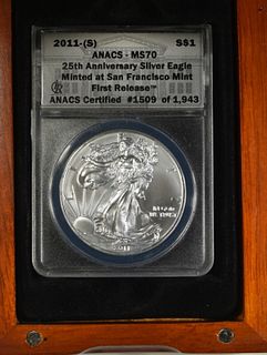 2011 S SILVER EAGLE FIRST RELEASE ANACS MS 70