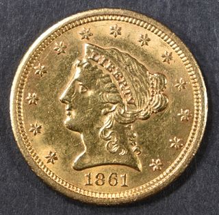 1861 $2.5 GOLD LIBERTY BU